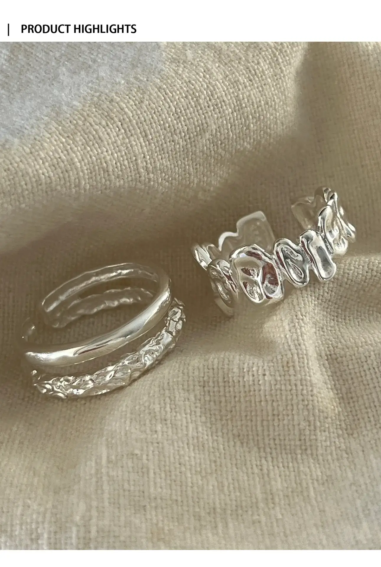 Geometric Silver Ring Women's Double Layer Open Finger Ring — feature 12
