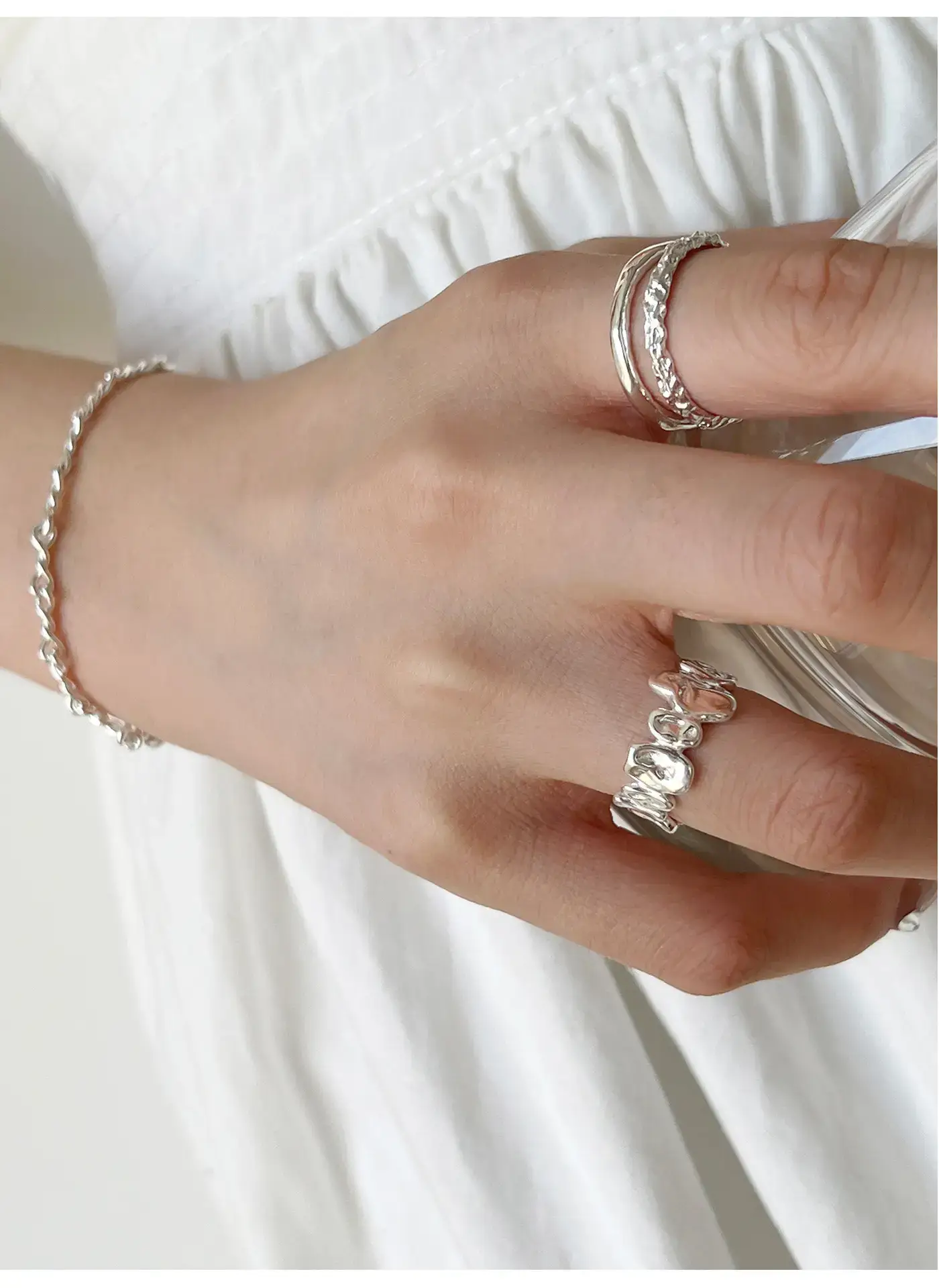 Geometric Silver Ring Women's Double Layer Open Finger Ring — feature 2