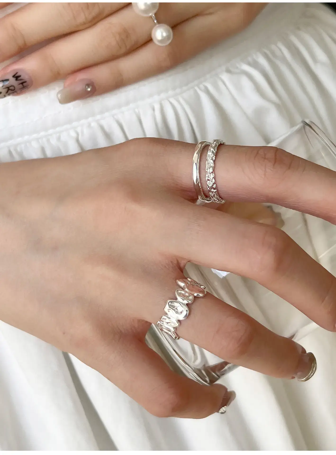 Geometric Silver Ring Women's Double Layer Open Finger Ring — feature 4