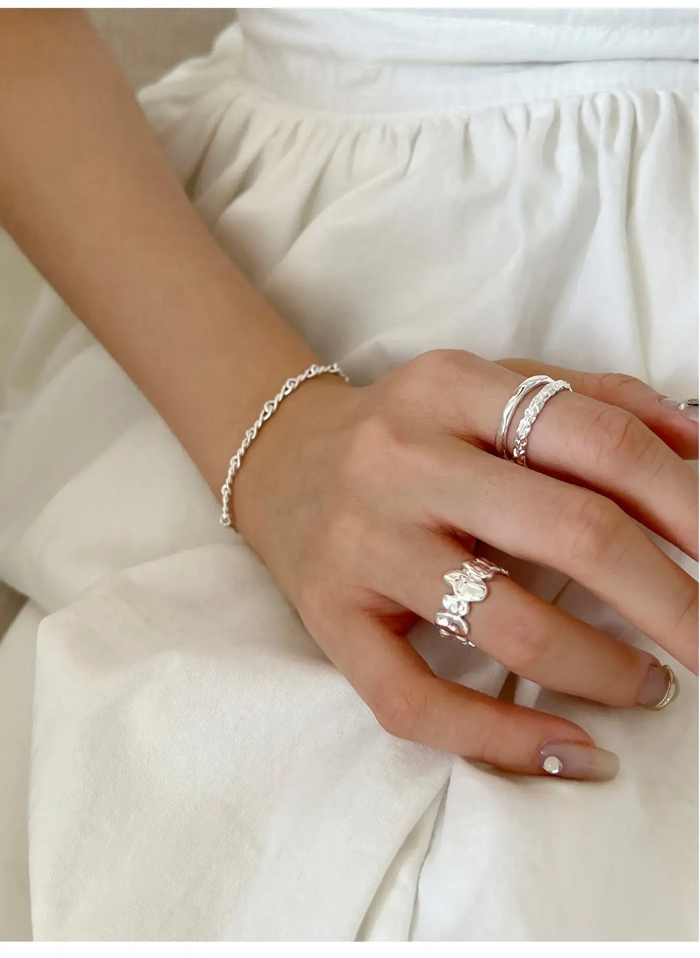 Geometric Silver Ring Women's Double Layer Open Finger Ring — feature 6