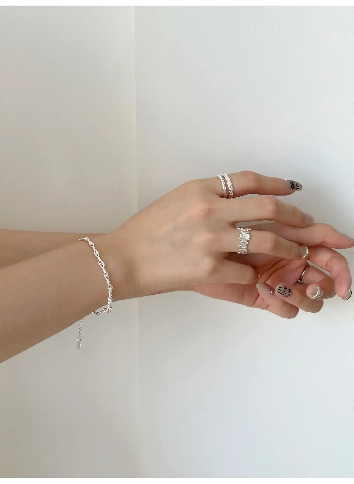 Geometric Silver Ring Women's Double Layer Open Finger Ring — feature 7