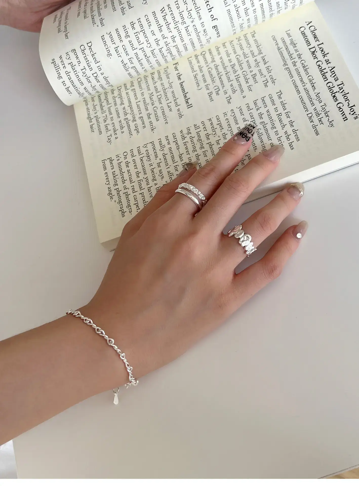 Geometric Silver Ring Women's Double Layer Open Finger Ring — feature 9