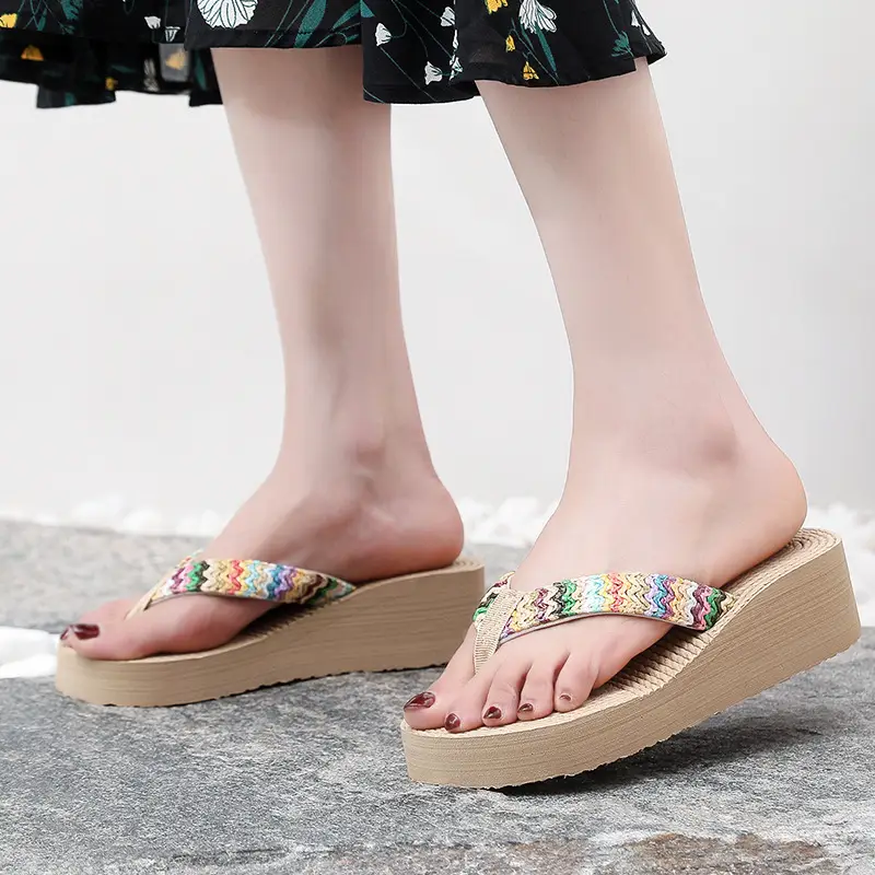 Women's Colorful Hemp Wedge Flip Flops Large