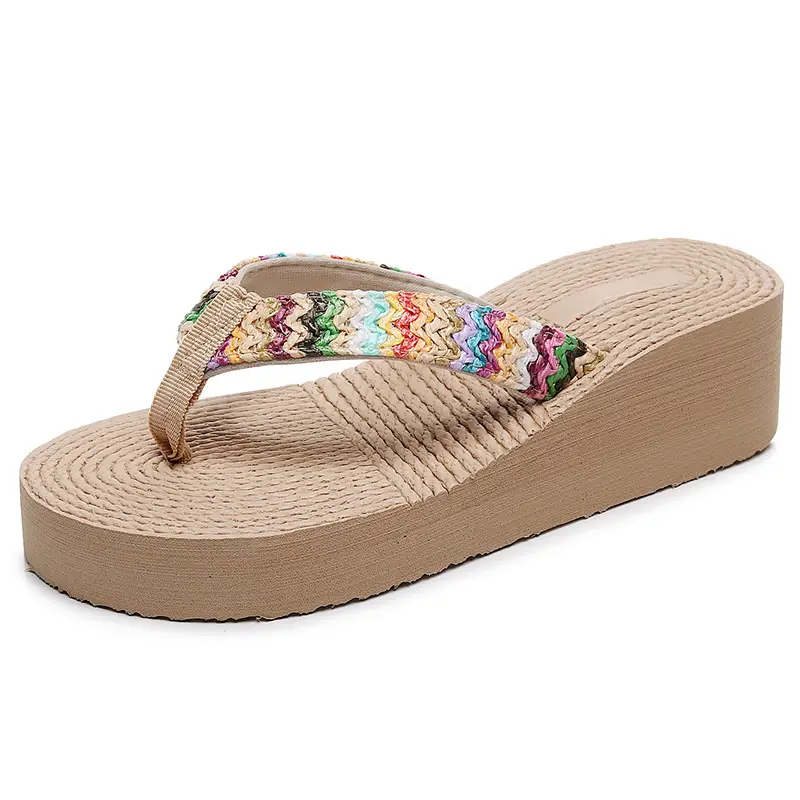 Women's Colorful Hemp Wedge Flip Flops Large