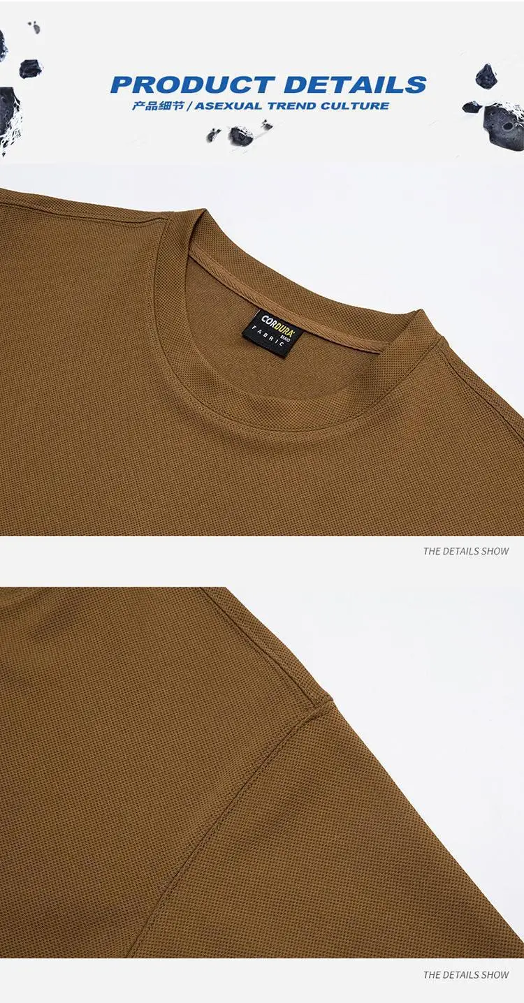 Men Cotton Loose Fit T-Shirt White Brown — feature 17