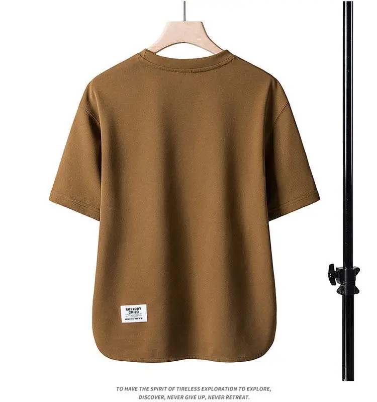 Men Cotton Loose Fit T-Shirt White Brown - Image 2