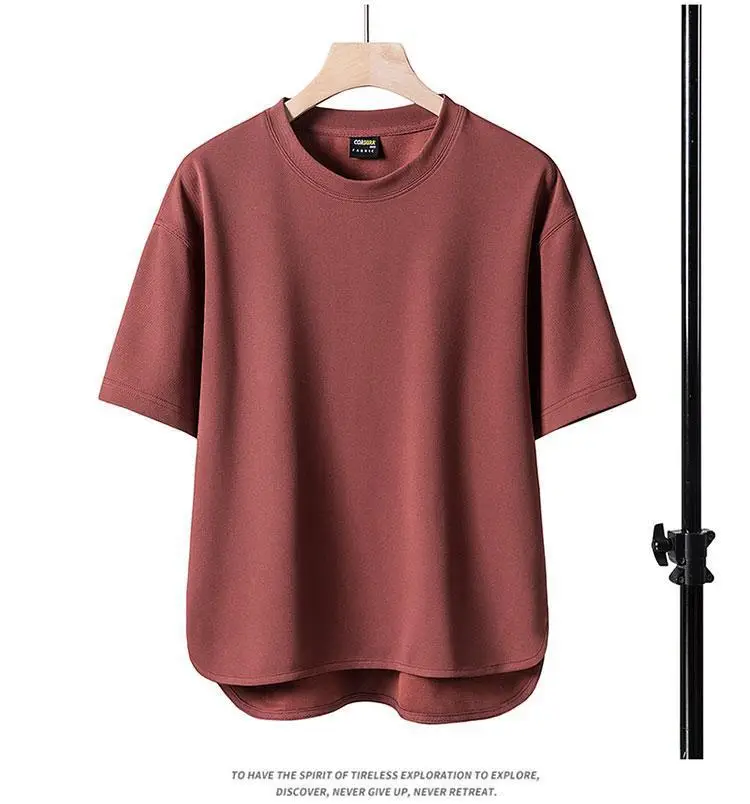 Men Cotton Loose Fit T-Shirt White Brown - Image 4