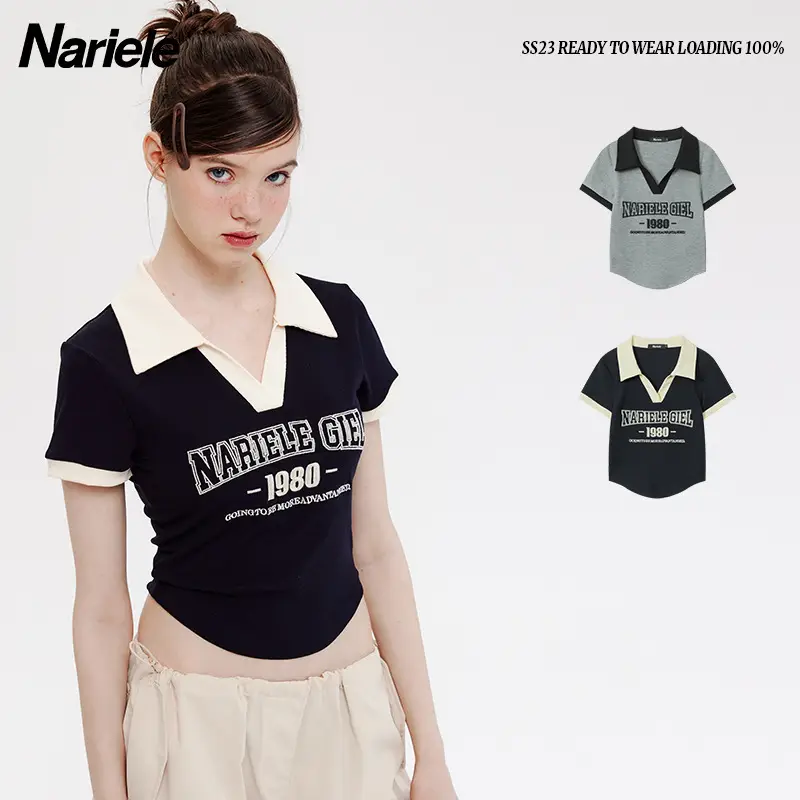 Narièle 2023 Letter Embroidered Women's Top - Image 2