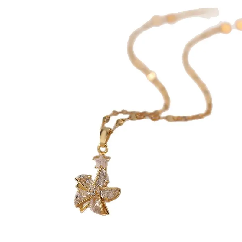 Women Elegant Zircon Windmill Necklace Rotating Chain - Image 6