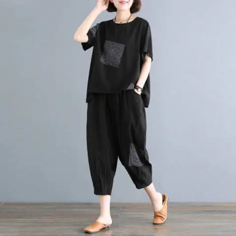 Women Printed Black Plus Size Sports Suit Summer - Image 5