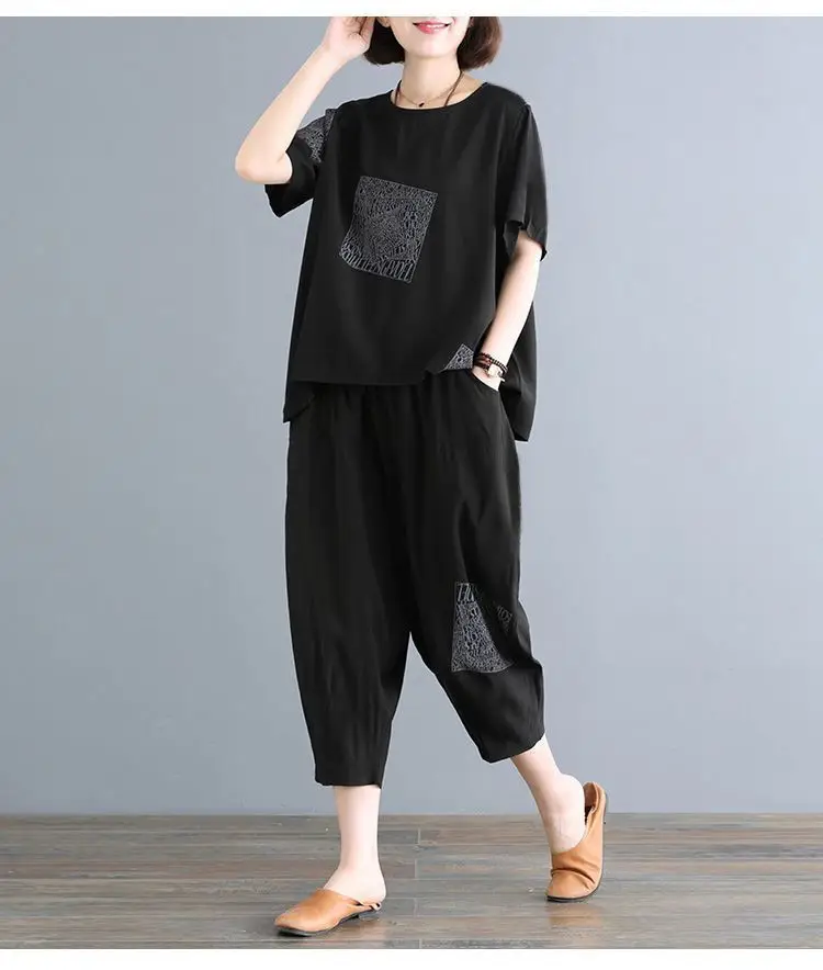 Women Printed Black Plus Size Sports Suit Summer — feature 4