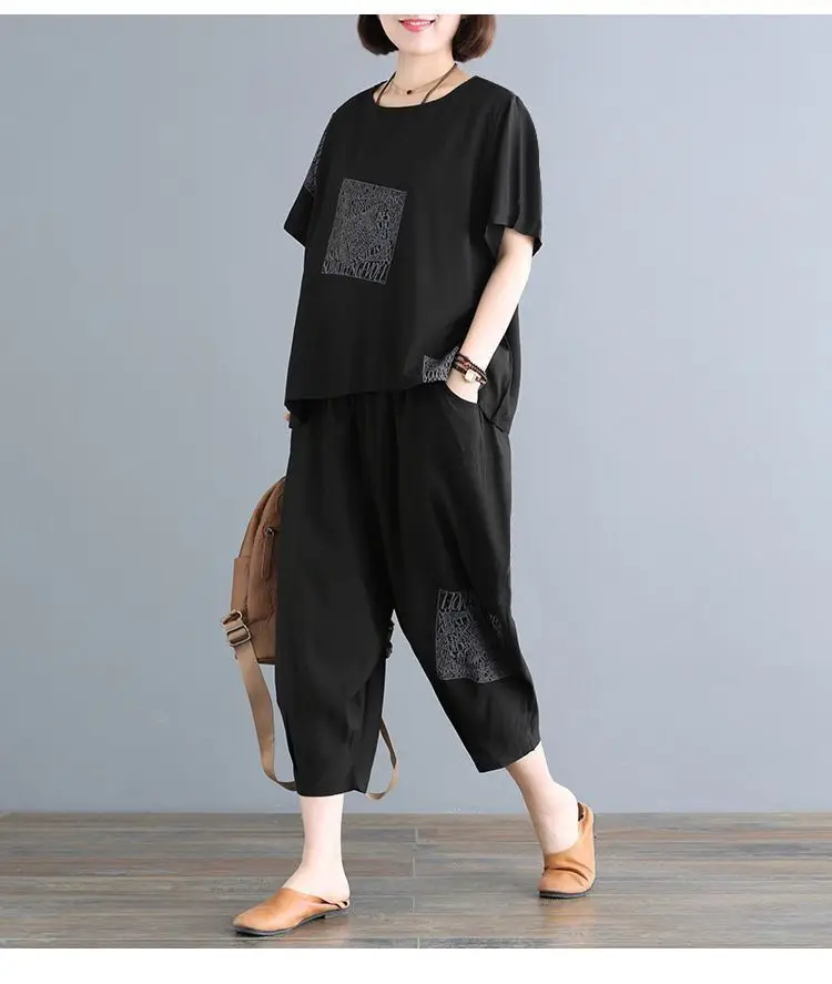 Women Printed Black Plus Size Sports Suit Summer — feature 6