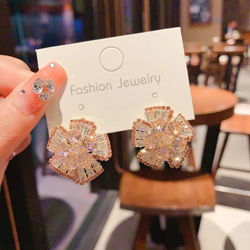 2023 Full Diamond 3D Flower Earrings for Women - Image 4