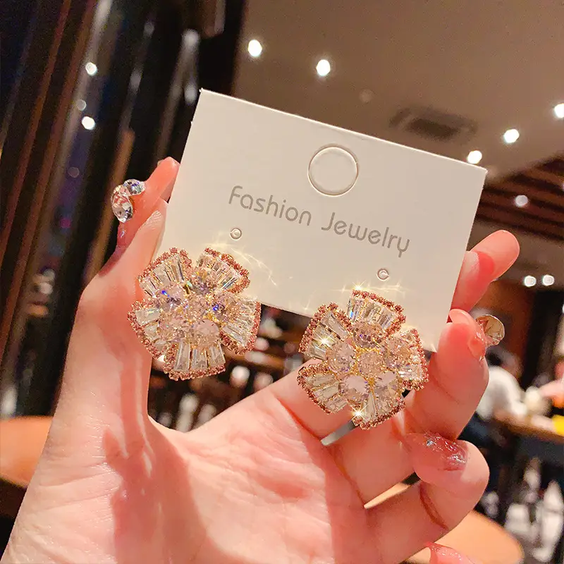 2023 Full Diamond 3D Flower Earrings for Women - Image 5