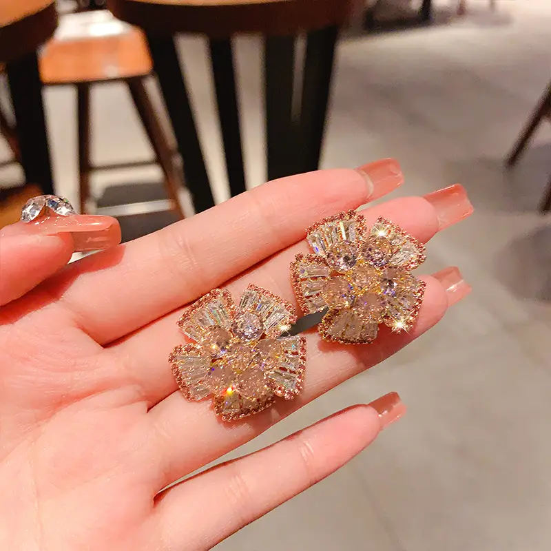 2023 Full Diamond 3D Flower Earrings for Women - Image 7