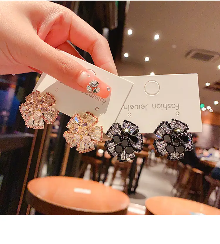 2023 Full Diamond 3D Flower Earrings for Women — feature 3