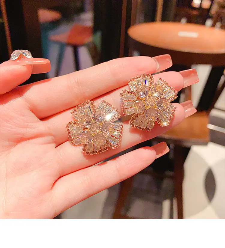 2023 Full Diamond 3D Flower Earrings for Women — feature 9