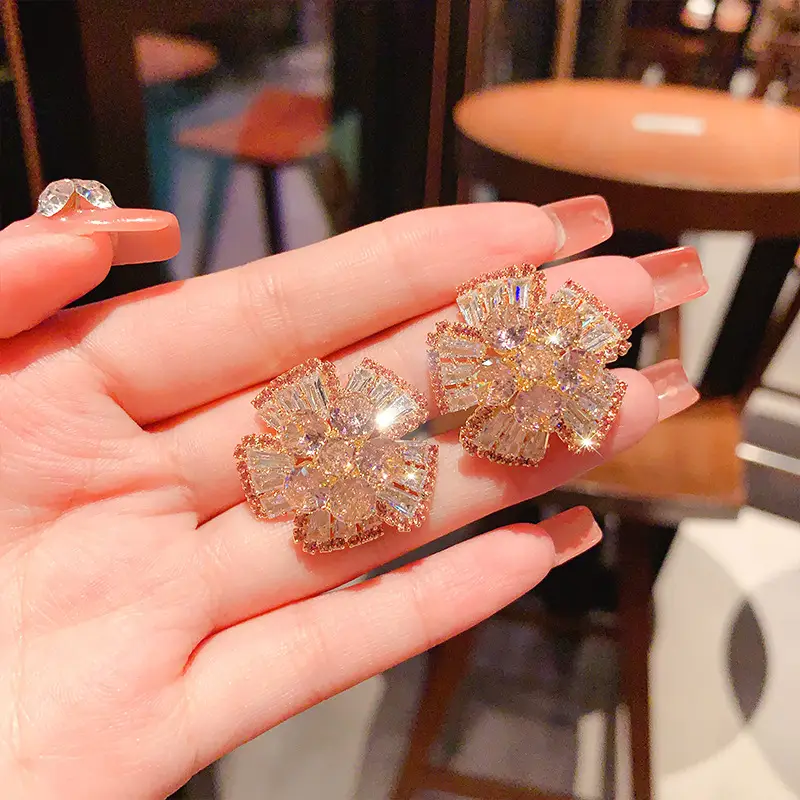 2023 Full Diamond 3D Flower Earrings for Women - Image 2