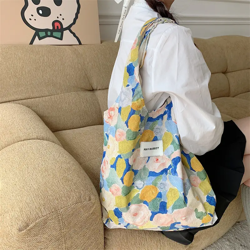 Vintage Floral Canvas Shoulder Bag for Students - Image 4