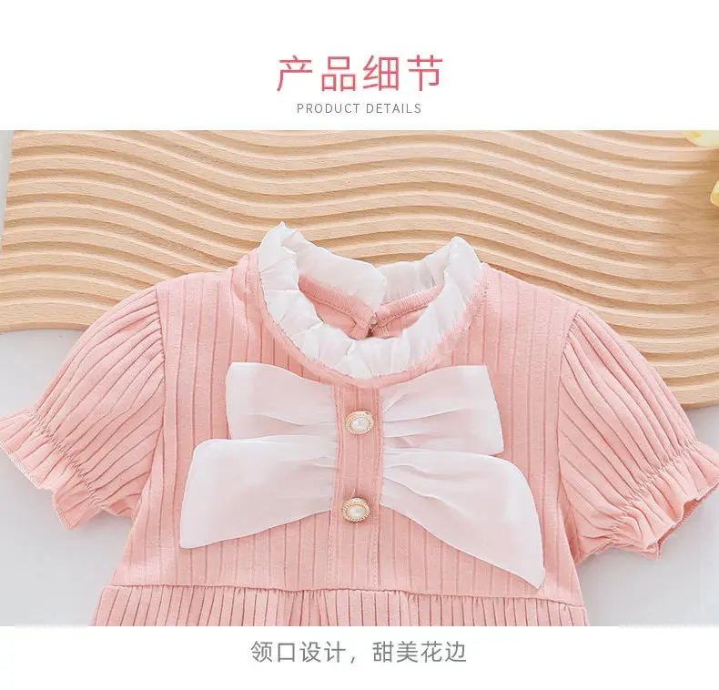 Baby Girl Bow Embroidered One-Piece Suit Red Pink White — feature 8