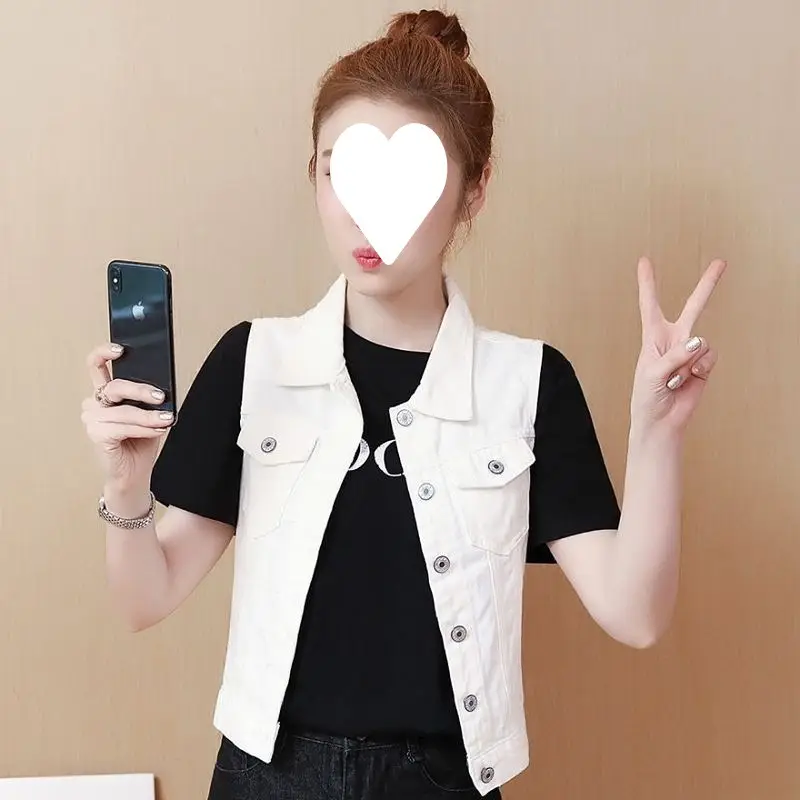 Women's 2023 White Denim Vest Slim Fit Sleeveless Clip - Image 10