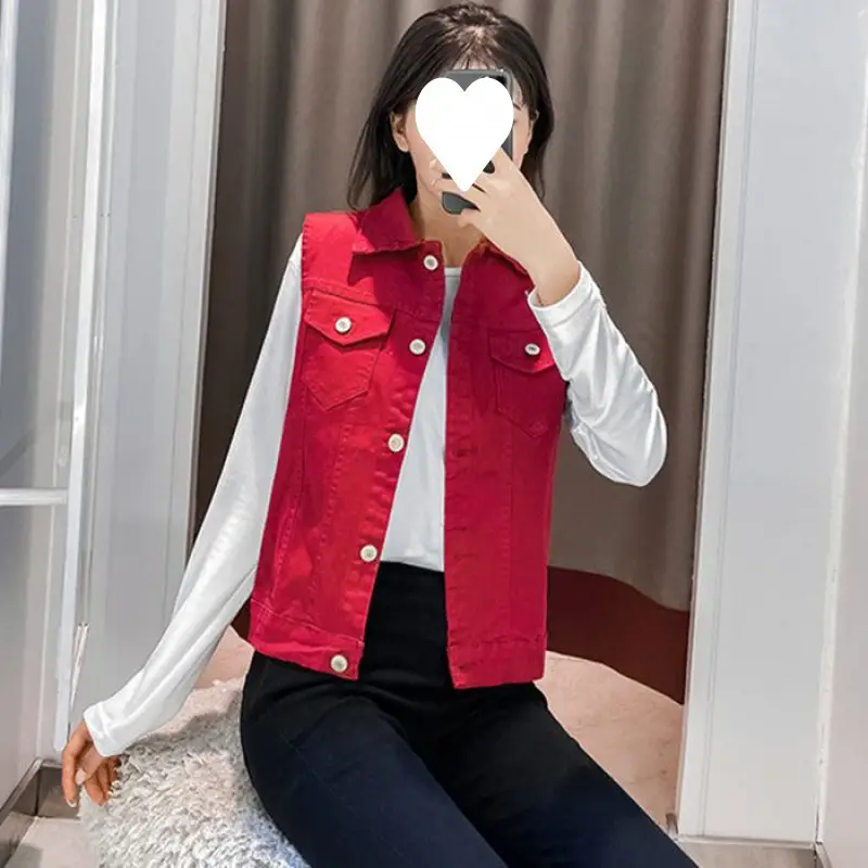 Women's 2023 White Denim Vest Slim Fit Sleeveless Clip - Image 2