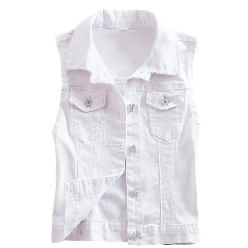 Women's 2023 White Denim Vest Slim Fit Sleeveless Clip - Image 12