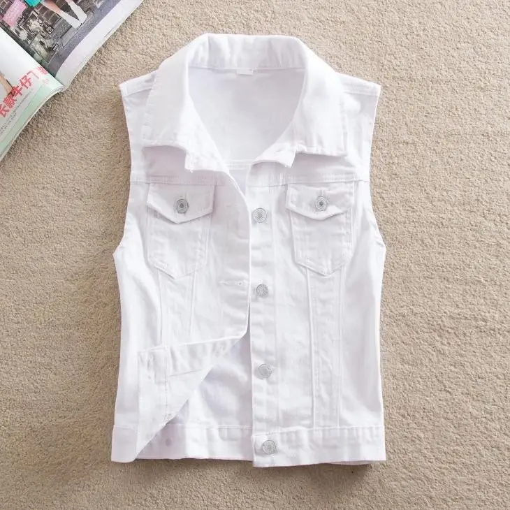 Women's 2023 White Denim Vest Slim Fit Sleeveless Clip — feature 13
