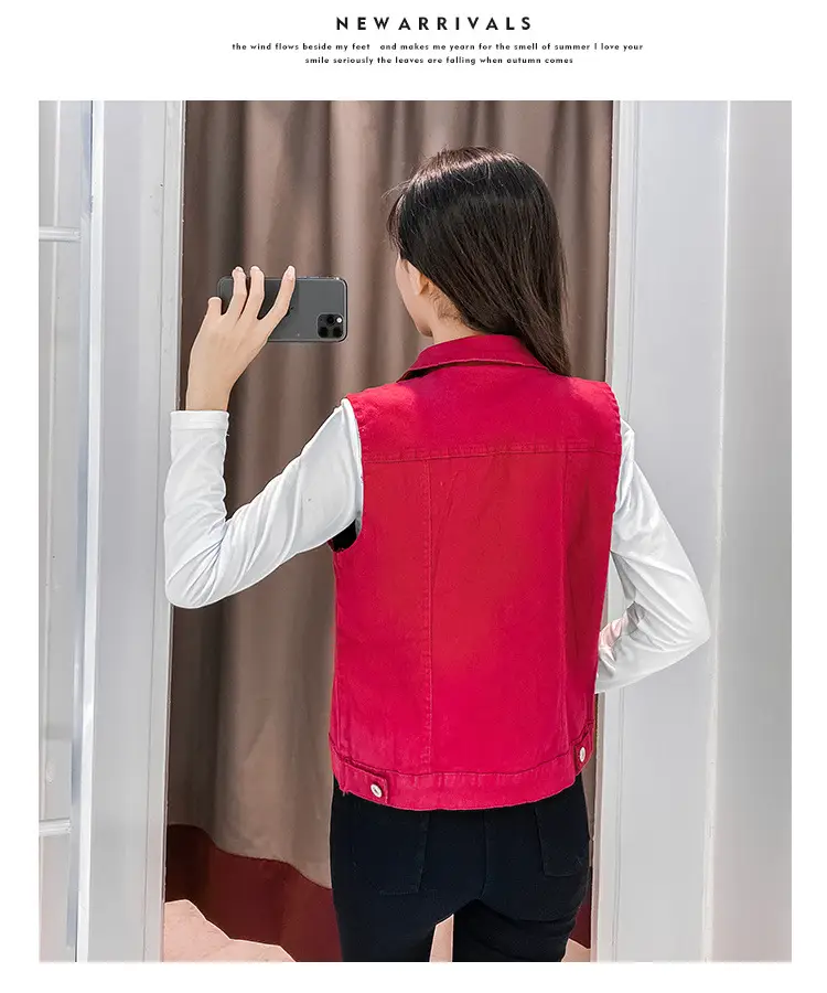 Women's 2023 White Denim Vest Slim Fit Sleeveless Clip — feature 15