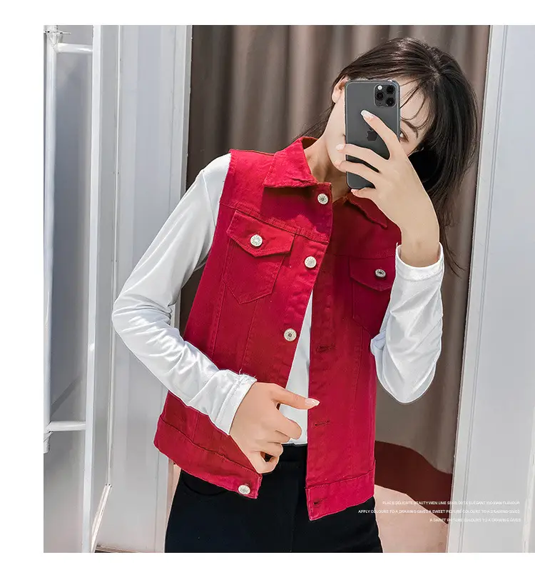 Women's 2023 White Denim Vest Slim Fit Sleeveless Clip — feature 18
