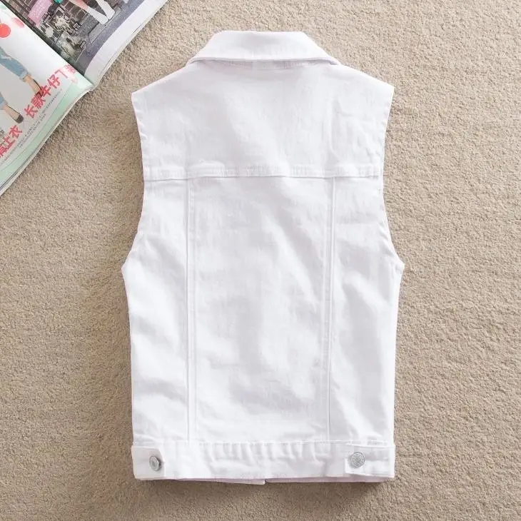 Women's 2023 White Denim Vest Slim Fit Sleeveless Clip — feature 8