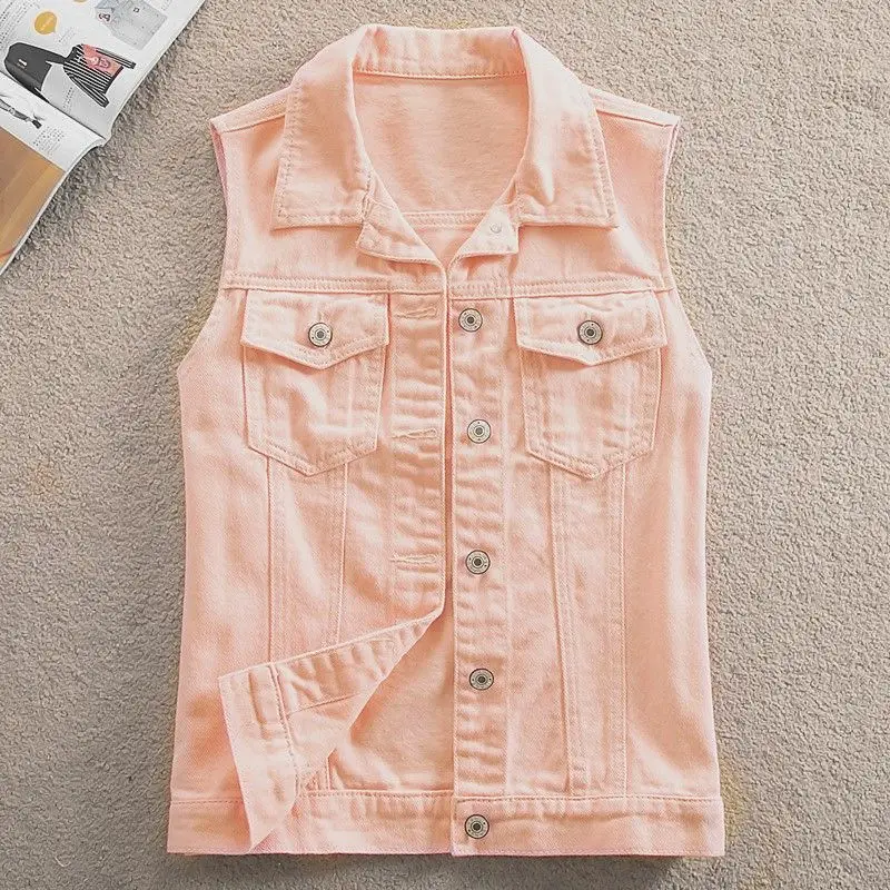 Women's 2023 White Denim Vest Slim Fit Sleeveless Clip - Image 3