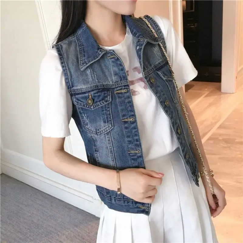 Women's 2023 White Denim Vest Slim Fit Sleeveless Clip - Image 4