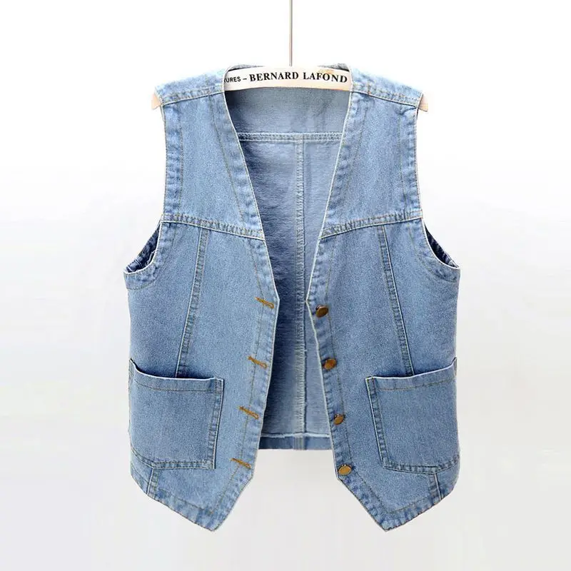 Women's 2023 White Denim Vest Slim Fit Sleeveless Clip - Image 7