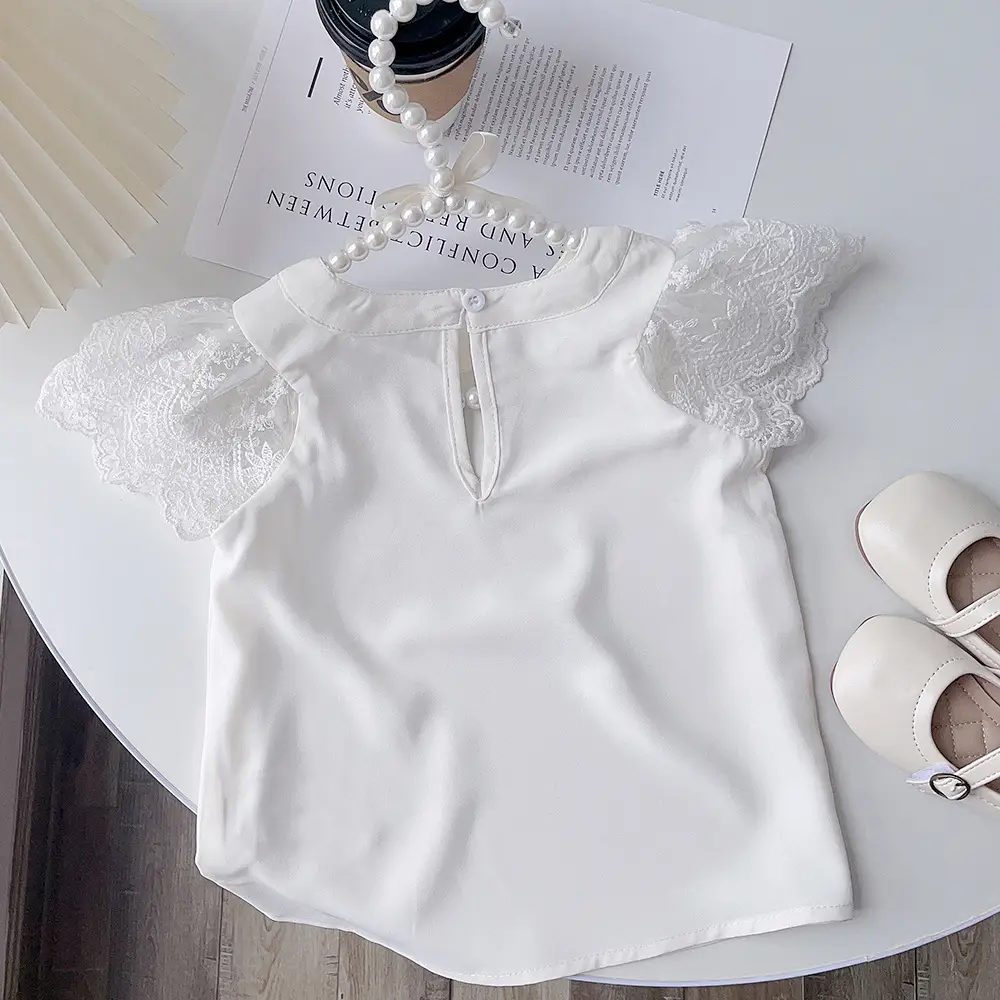 Girls White Lace Top Summer Shirt Small Medium — feature 2