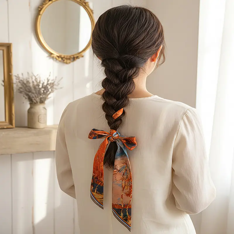 Long Narrow Silk Scarf for Women with Zipper Closure - Image 14