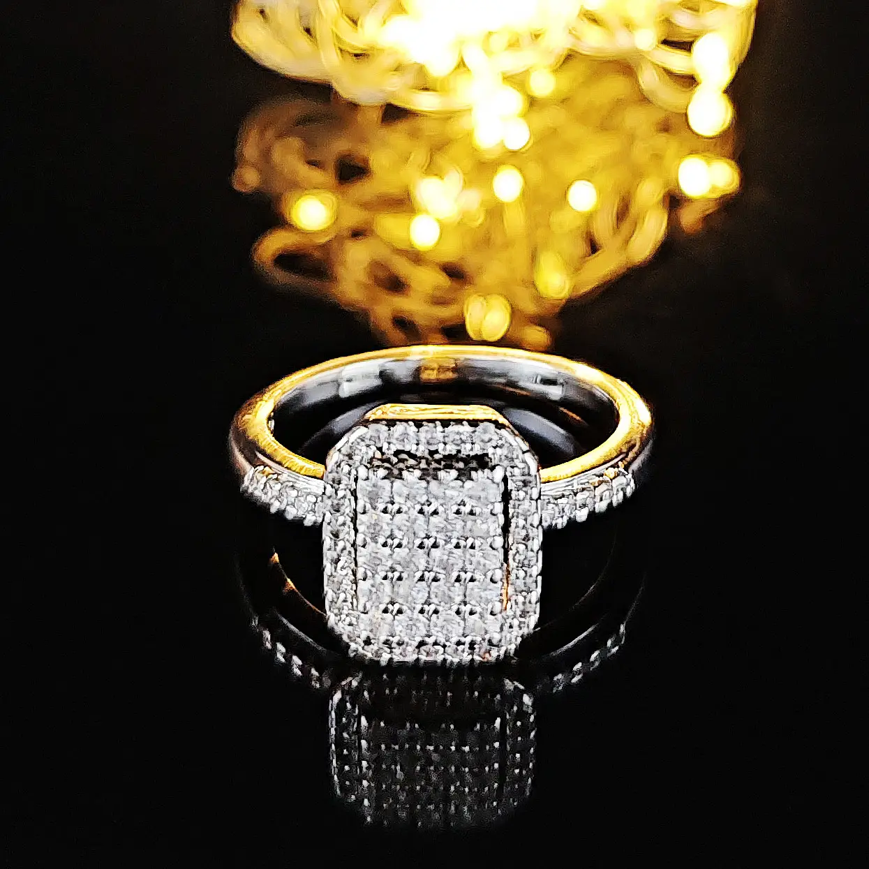 Full Diamond Zircon Ring Women's Copper Silver Plated