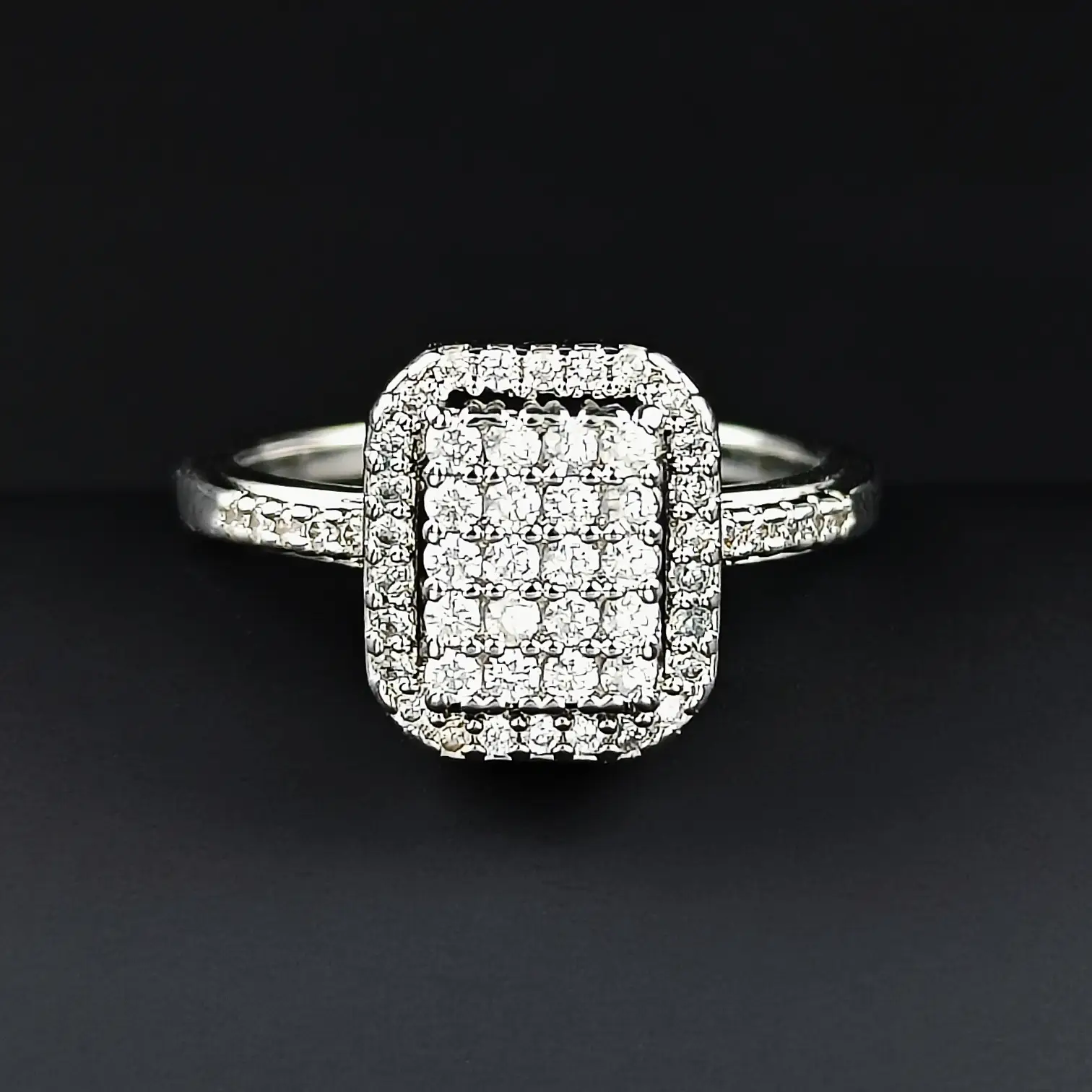 Full Diamond Zircon Ring Women's Copper Silver Plated
