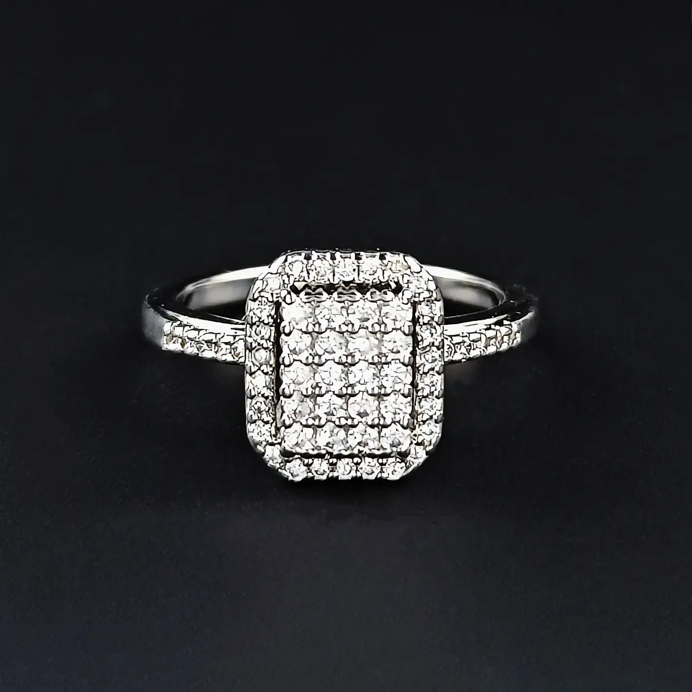 Full Diamond Zircon Ring Women's Copper Silver Plated