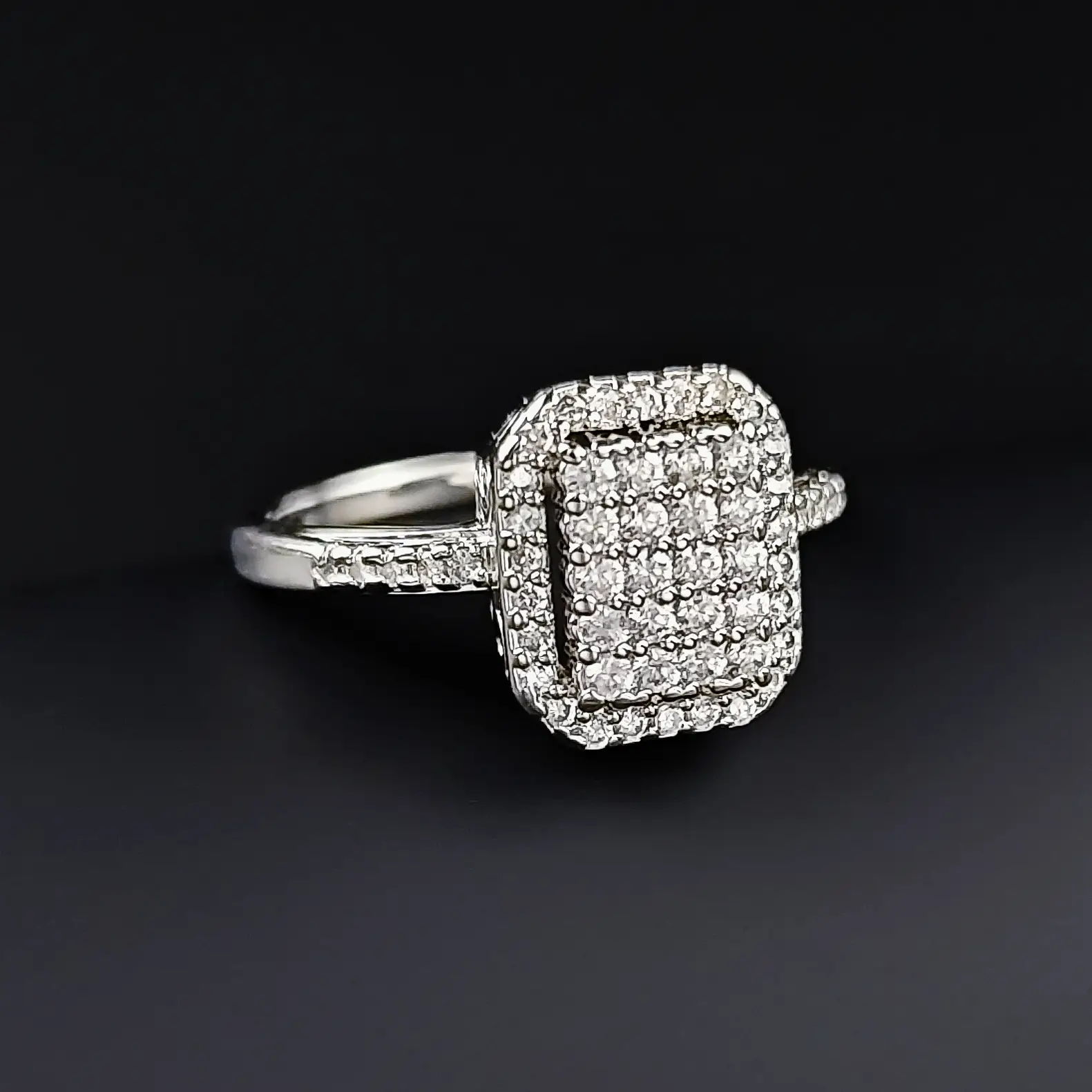 Full Diamond Zircon Ring Women's Copper Silver Plated