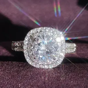Full Diamond Zircon Ring Women's Copper Silver Plated — feature 5