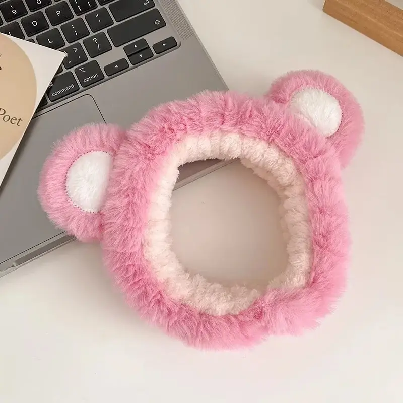 Pink Bear Ear Headband for Face, Hair, Mask, Makeup — feature 10