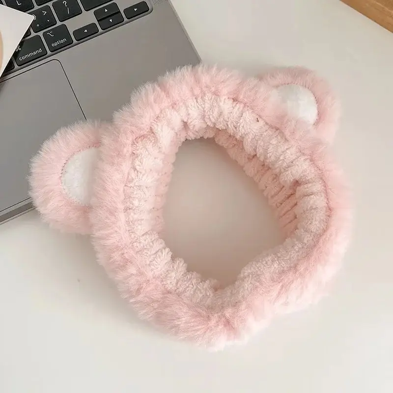 Pink Bear Ear Headband for Face, Hair, Mask, Makeup — feature 13