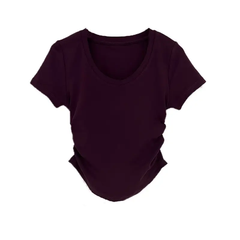 Purple Pleated One-Piece T-Shirt with Waist-Tight Design - Image 7