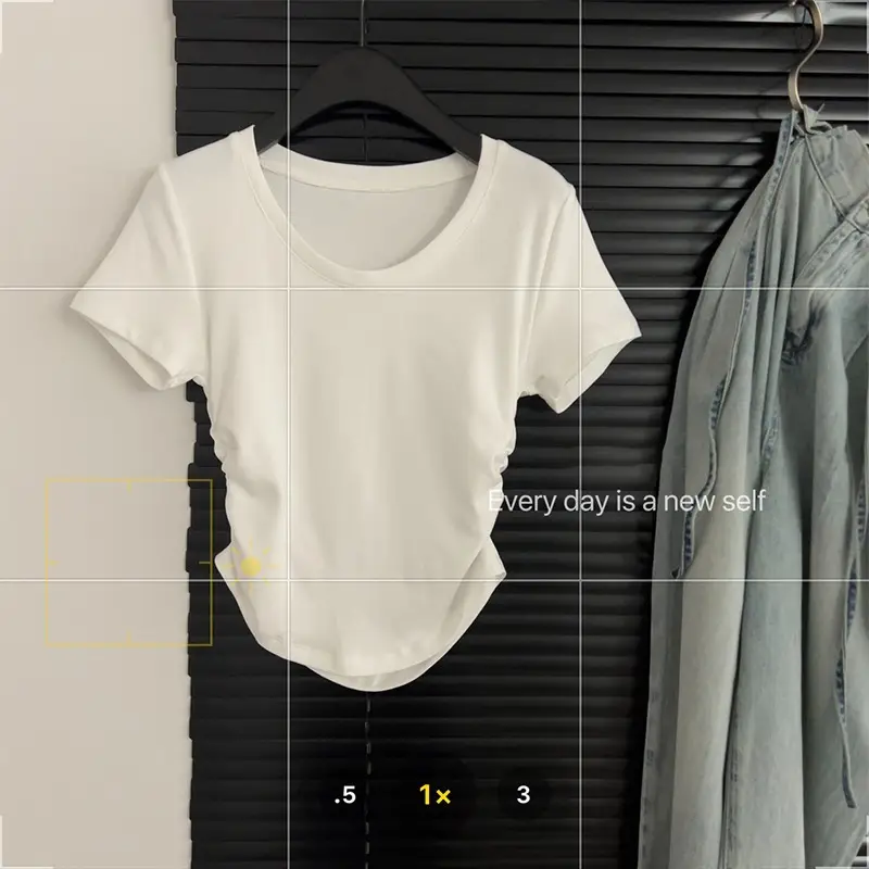 Purple Pleated One-Piece T-Shirt with Waist-Tight Design — feature 15