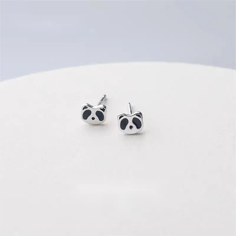 S999 Foot Silver Panda Earrings Female Korean Japanese Style Cute Small All-match Cartoon Free Earrings Source Factory - Image 3