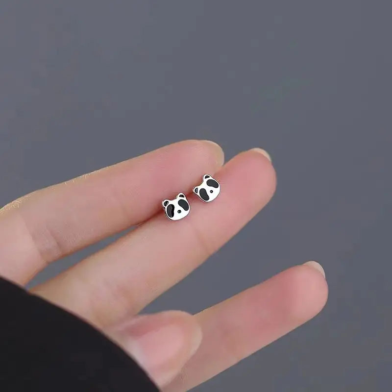 S999 Foot Silver Panda Earrings Female Korean Japanese Style Cute Small All-match Cartoon Free Earrings Source Factory - Image 4
