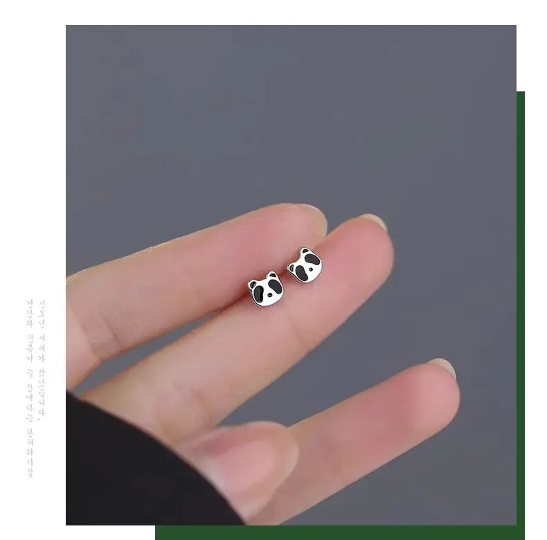 S999 Foot Silver Panda Earrings Female Korean Japanese Style Cute Small All-match Cartoon Free Earrings Source Factory — feature 42