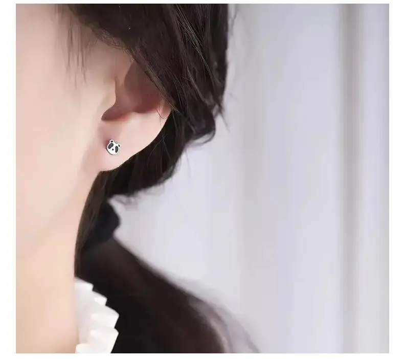 S999 Foot Silver Panda Earrings Female Korean Japanese Style Cute Small All-match Cartoon Free Earrings Source Factory — feature 45