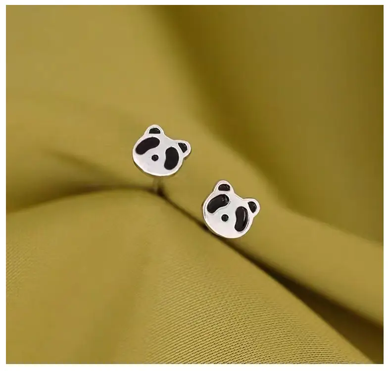 S999 Foot Silver Panda Earrings Female Korean Japanese Style Cute Small All-match Cartoon Free Earrings Source Factory — feature 49